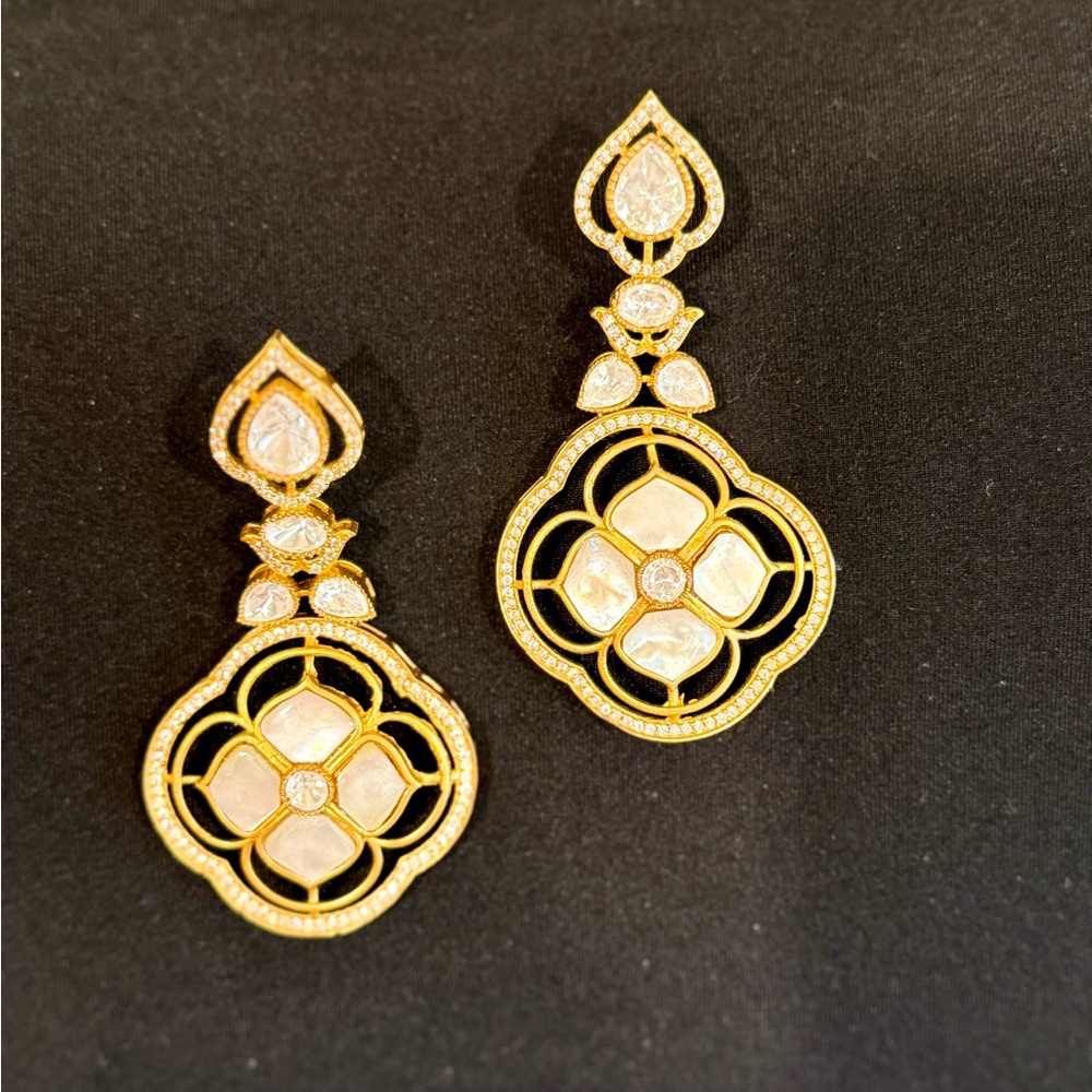 Elegant Gold and White Drop Earrings